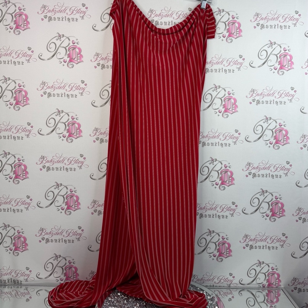 Fabric stretchy striped big piece sewing projects crafts clothing Red Striped